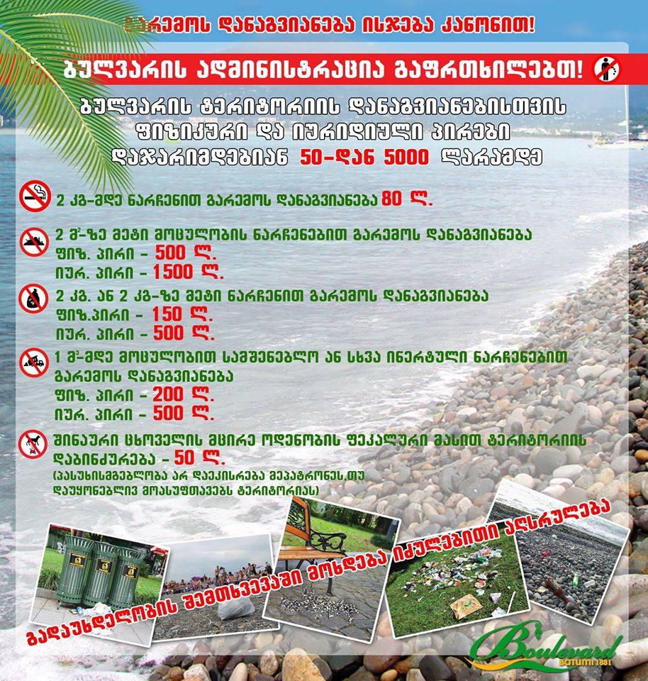 ბათუმის ბულვარის დანაგვიანებისათვის ჯარიმები 5000 ლარამდეა
