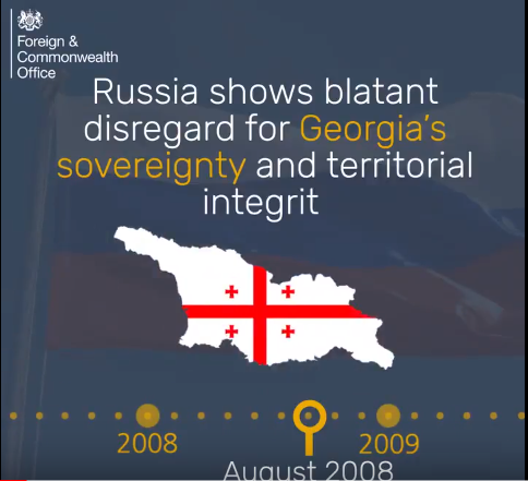 ბრიტანეთის საგარეო უწყების ვიდეოში, რომელიც რუსეთის ქმედებებს ეხება, საქართველოც მოხვდა