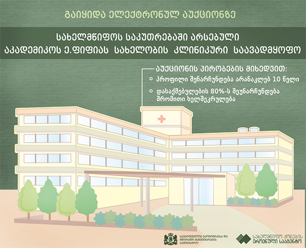 სახელმწიფოს საკუთრებაში არსებული აკადემიკოს ე. ფიფიას  სახელობის  კლინიკური  საავადმყოფო  აუქციონზე გაიყიდა