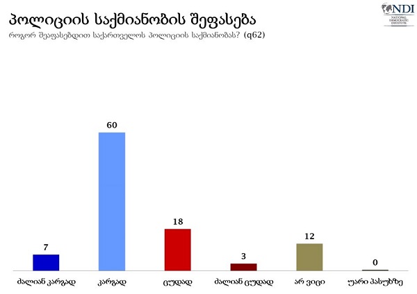 გამოკითხულთა 60 პროცენტი პოლიციის საქმიანობას კარგად აფასებს - NDI