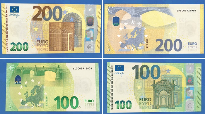 მიმოქცევაშია ახალი 100 და 200-ევროიანი კუპიურები 