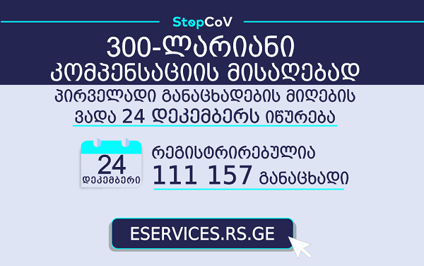 300-ლარიანი ერთჯერადი დახმარების მიღების მიზნით, პირველადი განაცხადების წარდგენის ვადა დღეს იწურება