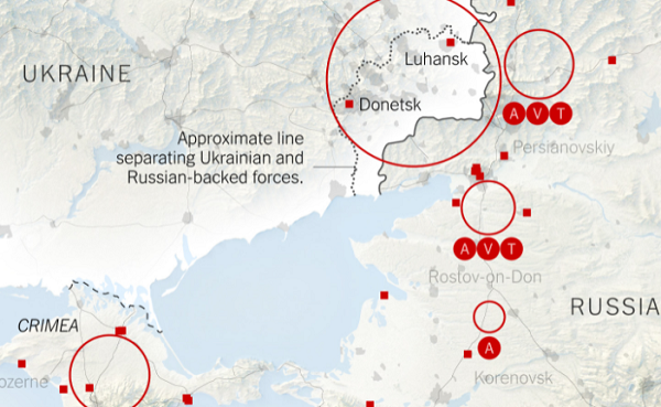 "უკრაინა სამი მხრიდან გარშემორტყმულია რუსული ჯარებით" - NYT-ი რუსი სამხედროების დისლოკაციის რუკას აქვეყნებს