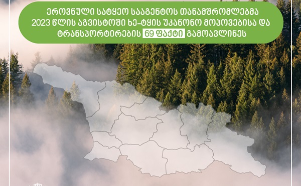ეროვნული სატყეო სააგენტოს თანამშრომლებმა 2023 წლის აგვისტოს თვეში ხე-ტყის უკანონო მოპოვებისა და ტრანსპორტირების 69 ფაქტი გამოავლინეს
