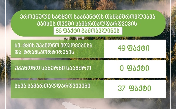 ეროვნული სატყეო სააგენტოს თანამშრომლებმა მაისში, სამართალდარღვევის 86 ფაქტი გამოავლინეს