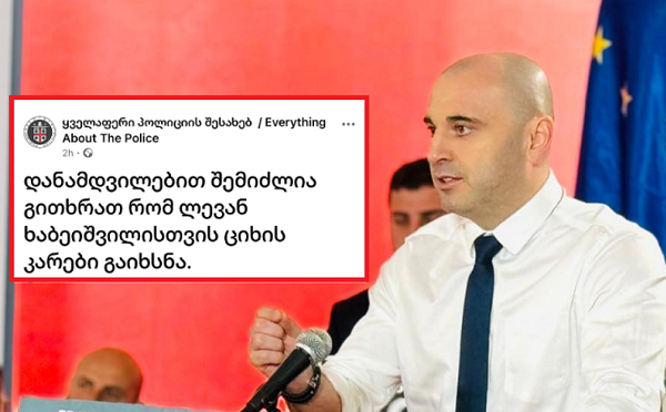 ფეისბუქგვერდმა "ყველაფერი პოლიციის" შესახებ დადო პოსტი, რომ ხაბეიშვილი უნდა დაიჭირონ და შემდეგ წაშალა - ლევან ხაბეიშვილი