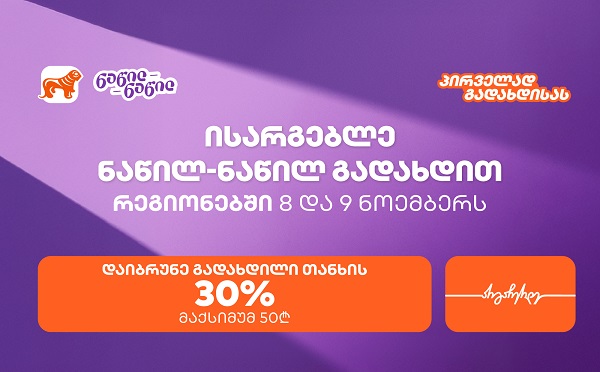 საქართველოს ბანკის შეთავაზება რეგიონებში – ისარგებლეთ ნაწილ-ნაწილით პირველად და მიიღეთ 30% ქეშბექი