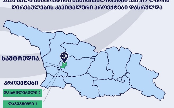2026 წელს სამტრედიის მუნიციპალიტეტში 536 377 ლარის ღირებულების კაპიტალური პროექტები დასრულდა