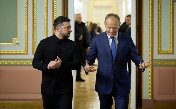 ვოლოდიმირ ზელენსკიმ და დონალდ ტუსკმა უკრაინას, აშშ-სა და რუსეთს შორის სამმხრივი შეხვედრების შესაძლო ფორმატების მომზადების საკითხი განიხილეს